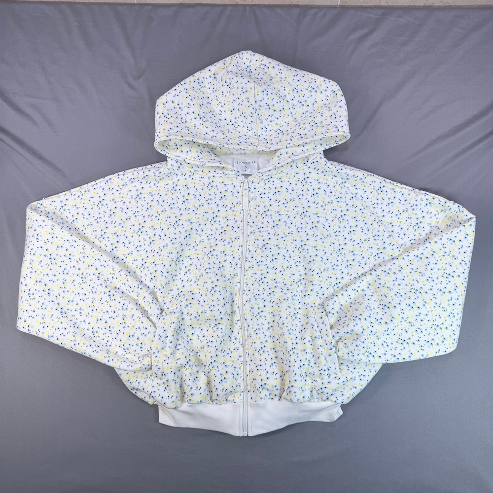 Blogilates Women S White Floral Cotton Blend Marshmallow Hoodie Zip Up Oversized